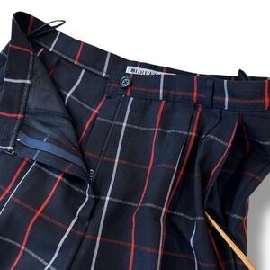 Burberrys Wool Blend Plaid Trousers Women 12L Pants Red White Navy Vintage Lined
